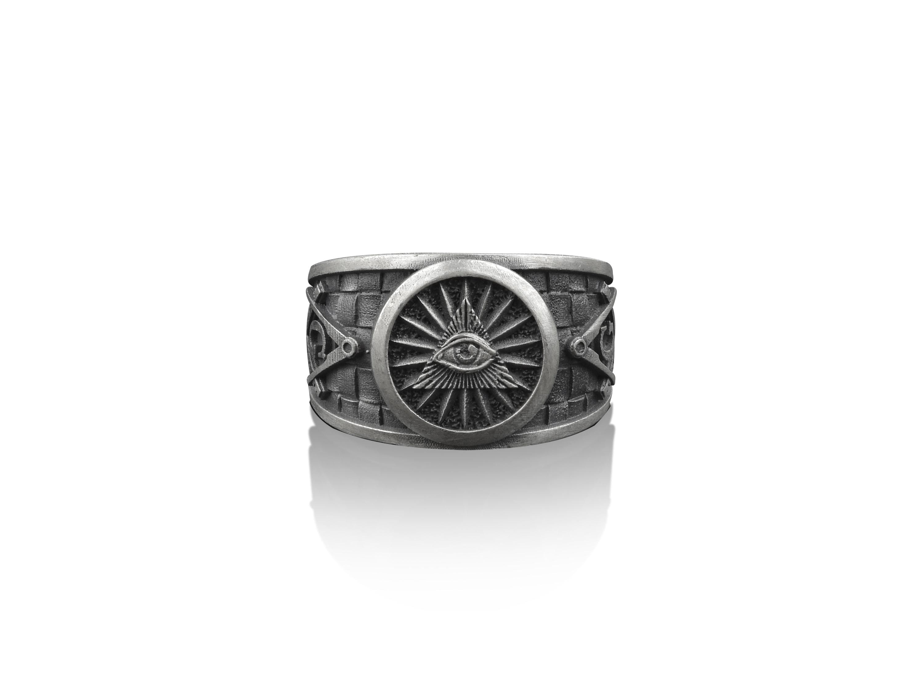 プロビデンスの目シルバーフリーメイソンリング、925スターリング