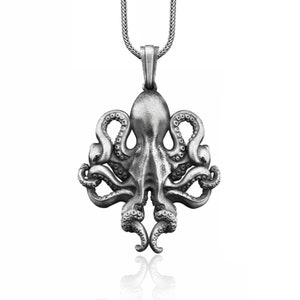 Oktopus handgemachte Sterling Silber Männer Charm Halskette, Oktopus Silber Männer Schmuck, Meerestier Halskette, Oktopus Anhänger, Silber Erinnerungsgeschenk