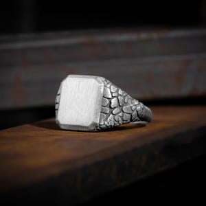 Anillo de pepita cuadrada único en plata esterlina para hombres, anillo de meñique antiguo minimalista hecho a mano, anillos de plata para hombre de regalo para papá o esposo