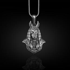 Anubis Egyptian God Necklace for Men in Silver, Ancient Egyptian Mythology Necklace, Fantasy Necklace For Boyfriend, Occult Necklace For Dad
