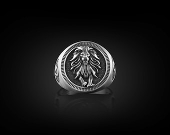 Anillo de hombre Leo Pinky Signet en plata, anillo de sello de signo del zodíaco grabado para hombres, joyería Leo, anillo del horóscopo para el marido, anillo de astrología