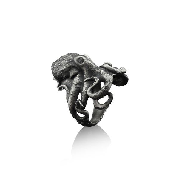 Bague homme en argent sterling fait main pieuvre, bague motard animal pieuvre, bijoux homme argent animal pieuvre, bague gothique animal marin, bague pour homme