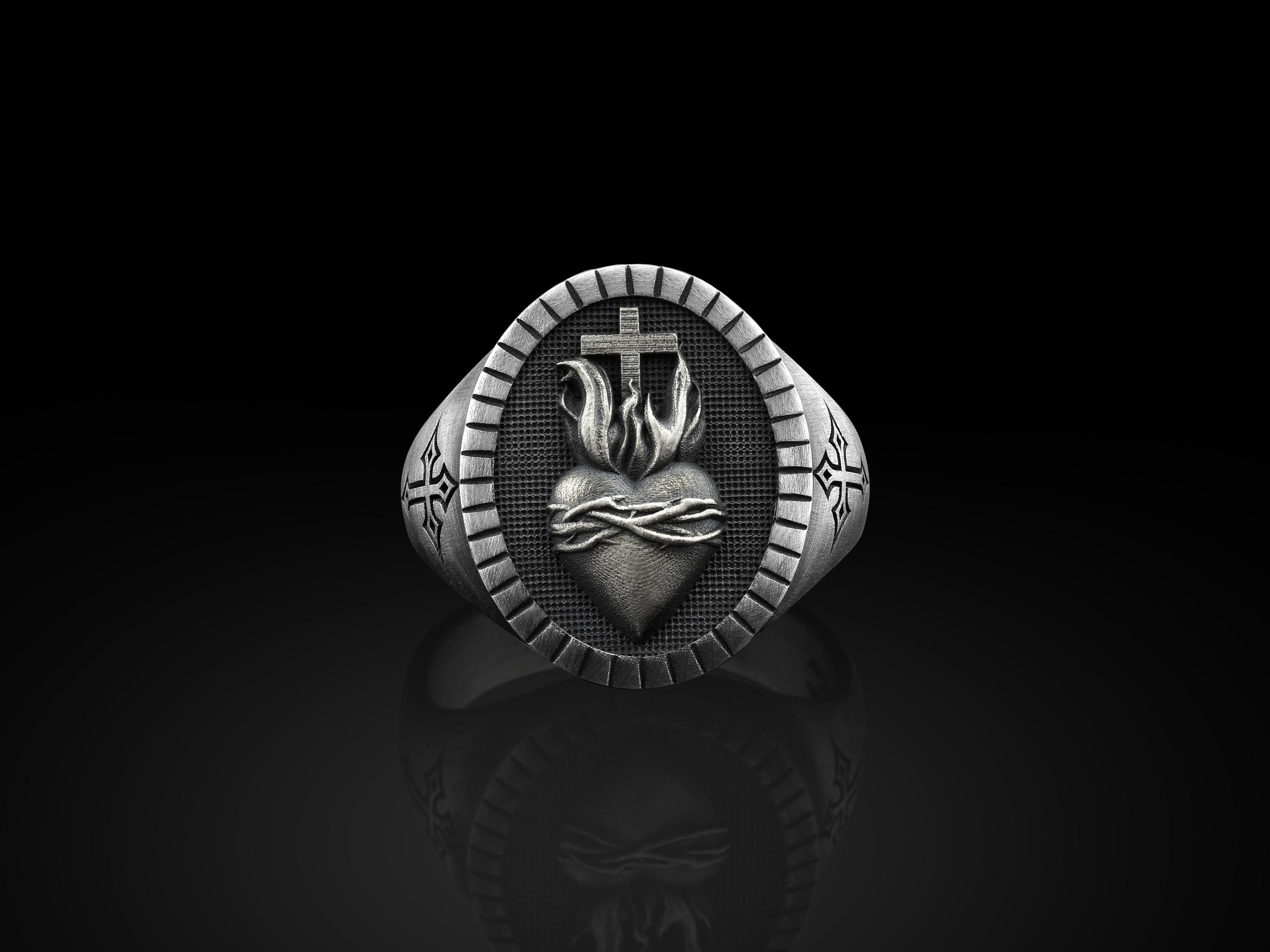 Sacred Heart Signet Ring for Men in Sterling Silver, Christian ...