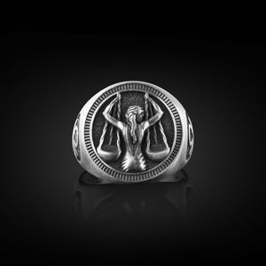 Libra Engraved Signet Ring For Men, Male Pinky Ring in Sterling Silver, Zodiac Sign Ring For Husband, Horoscope Ring For Dad, Birthday Gift