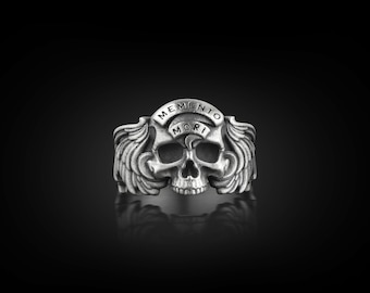 Memento Mori Mens Skull Ring in Silver, One Of A Kind Gothic Ring For Best Friend, Memento Mori Goth Jewelry For Men, Biker Ring For Husband