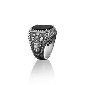 Unique Indian god Brahma men ring with black onyx in silver,, 925 sterling silver gemstone ring, Hindu gemstone men ring, Cushion onyx rings
