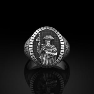 Sterling Silver Saint Jacob Signet Ring for Men, Religious Family Jewelry, Christian Signet Rings, Family Ring, Christian Men Gift