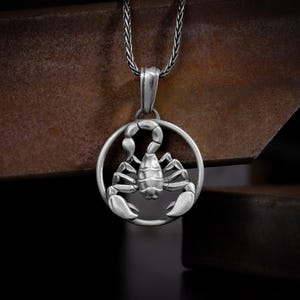 Scorpio astrology pendant necklace in silver for men, Engraved scorpion horoscope necklace for mom and dad, Scorpio gifts, Man gift jewelry
