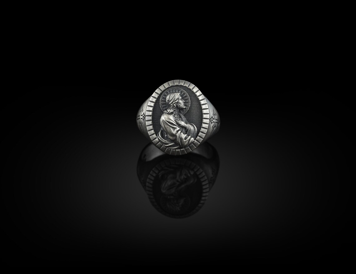 Sterling Silver Jesus Prayer Signet Ring for Men Christ Jesus - Etsy