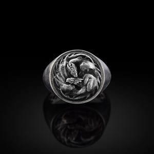 Twin Dragon Handmade Signet Ring, Sterling Silver Dragon Pinky Men Ring, Winged Dragon Silver Jewelry, Animal Ring, Mythology Dragon Gift
