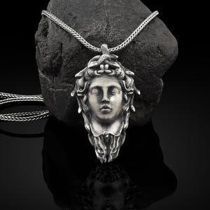 Medusa Handmade Silver Necklace, Ancient Greek Medusa Head Silver Men Jewelry, 3D Medusa Head Sterling Silver Pendant, Greek Mythology Gift