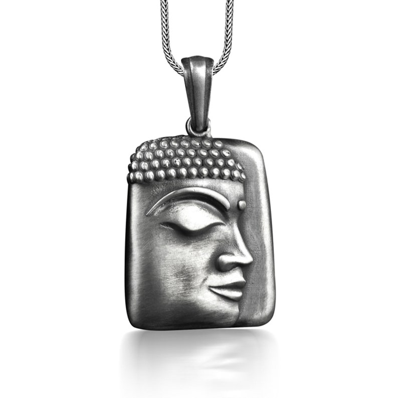 Buddha Spiritual Necklace for Men in Silver, Oxidized Buddhist Necklace ...