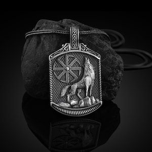 Mens Wolf Necklace, 925 Silver Wolf Pendant, Oxidized Wolf Necklace, Howling Wolf Pendant, Mens Silver Gift, Scandinavian Wolf Pendant