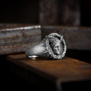 Griechischer Gott Hermes Siegelring Sterling Silber Pinky Ring für Männer oder Frauen, 925 Feinsilber griechischen Mythos Gott verstellbare Ringe, Mama oder Papa Silber Geschenk
