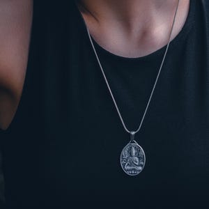 Meditating Buddha Oval Medal, Buddhist Necklace Silver, Customizable Necklace, Engraved Necklace for Men, Spiritual Gift, Gifts for Buddhist