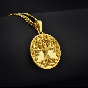 Solid gold tree of life pendant with custom name, Yggdrasil custom gold necklace in 18k, 18k gold coin necklace, Good gift idea for family