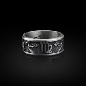 Virgo 925 Sterling Silver Zodiac Ring, Personalized Men Jewelry, Wedding Band Ring, Celestial Jewelry, Constellation Ring, Birthday Gift