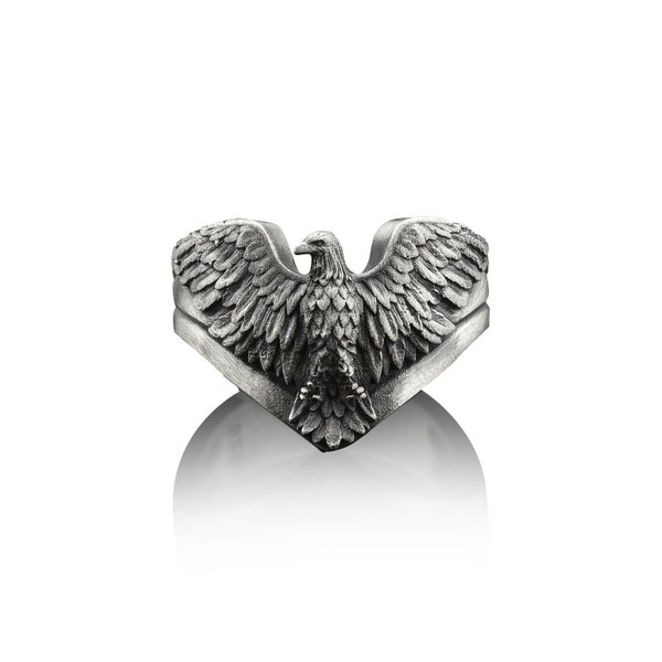 Winged Eagle Handmade Sterling Silver Men Ring, Winged Eagle Silver Men Jewelry, Animal Ring, Wild Bird Ring, Minimalist Ring, Ring For Men