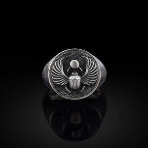 Ancient Egyptian Scarab Handmade Signet Ring, Sterling Silver Scarab Pinky Men Ring, Scarab Silver Jewelry, Ancient Egypt Gift, Animal Ring