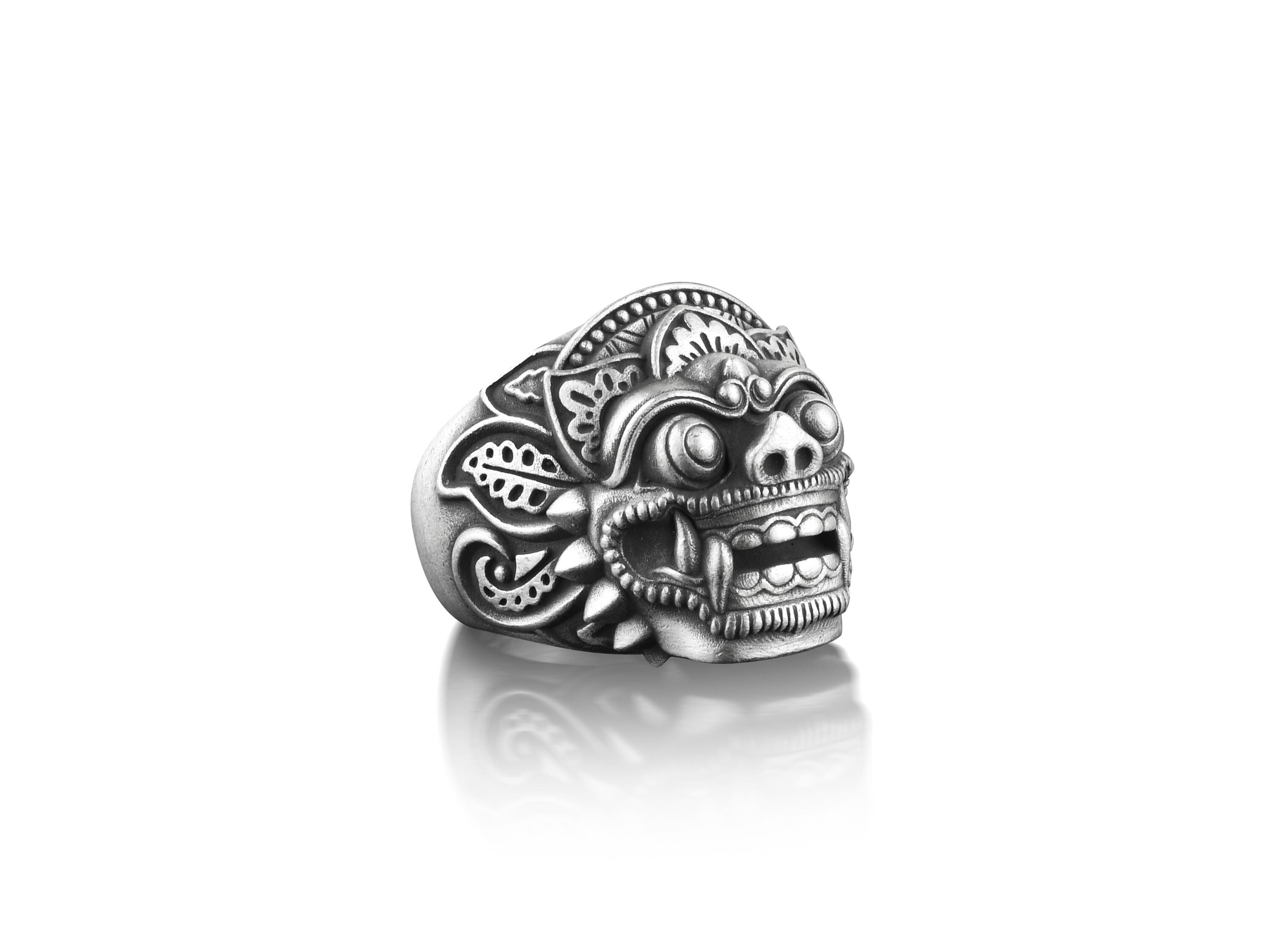 Barong God of Good Mens Ring in Silver, Balinese Mythology Gothic Ring ...