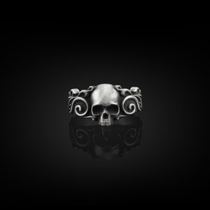 BySilverStone Handmade Sterling Silver Men's Biker Ring - Skull With Leaves Gothic Design, Oxidized Finish, Size 5-15