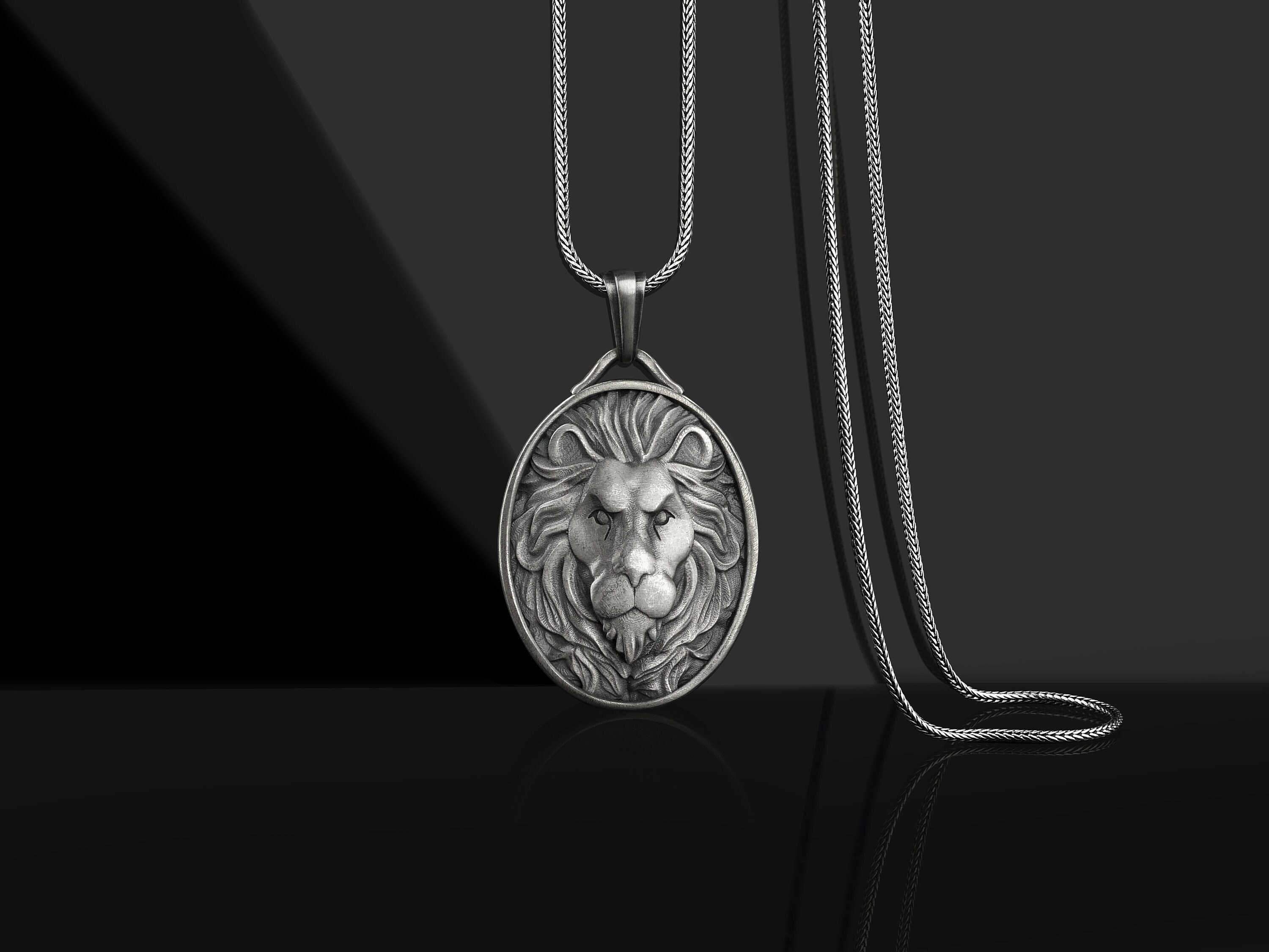 Leo Lion Head Silver Necklace Pendant 