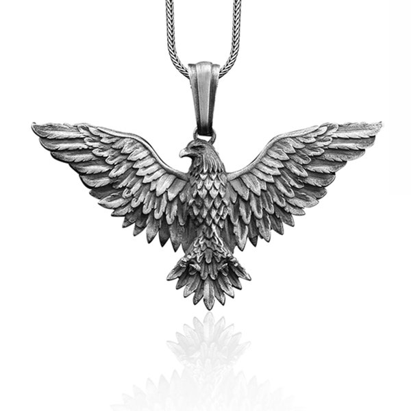 Sterling Silber Amerikanischer geflügelter Adler Handgemachte Halskette, Geflügelte Adler Männer Halskette, Amerikanischer Adler Anhänger, Silber Tier Geschenk Männer Schmuck