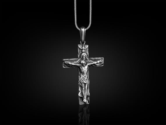 The God Taking Jesus Beside Pendant, Unique Mens Cross Necklace in