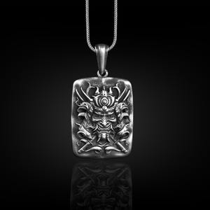 Samurai Gothic Necklace For Men in Solid Silver, Japanese Warrior with His Sword Fantasy Necklace, Goth Necklace For Men, Medieval Necklace