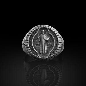 Saint Benedict Ring, Silver Saint Benedict Ring, Religious Rings, Christian Signet Ring, Silver Catholic Rings, St Benedict Ring, Men Gifts