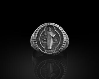 Saint Benedict Ring, Silver Saint Benedict Ring, Religious Rings, Christian Signet Ring, Silver Catholic Rings, St Benedict Ring, Men Gifts