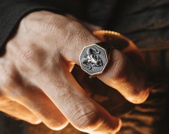 Ram Head Signet Silver Men's Ring, 925 Silver Aries Ram Men Ring, Gold Plated Boho Silver Man Ring, Animal Silver Men Jewelry, Ring For Mens