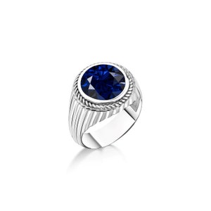 Men sapphire stone solitaire ring for in silver, Blue stone statement ring for men, Unique mens fashion ring, Sapphire gift ring for husband