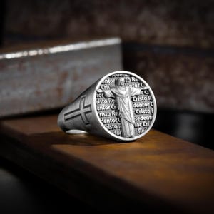 Cristo Redentor Signet Christian Silver Mens Rings, 925 Silver ...