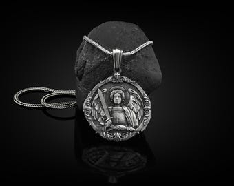 St Michael Handmade Der Erzengel Sterling Silber Männer Charm Halskette, Erzengel Anhänger, St Michael Cristian Schmuck, Christian Halskette