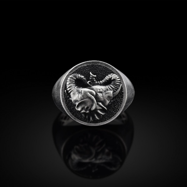 Twin Elephant Handmade Signet Ring, Sterling Silver Elephant Pinky Men Ring, Silver Twin Elephant Head Jewelry, Animal Ring, Memorial Gifts