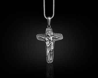 Unity Cross of Schoenstatt Necklace, Jesus and Virgin Mary Crucifix Necklace, Sterling Silver Christian Necklace For Mama, Catholic Necklace
