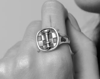 Viking Vegvisir Signet Pinky Ring in Sterling Silver, Handmade Norse Compass Nordic Birthday Gift Jewelry Rings