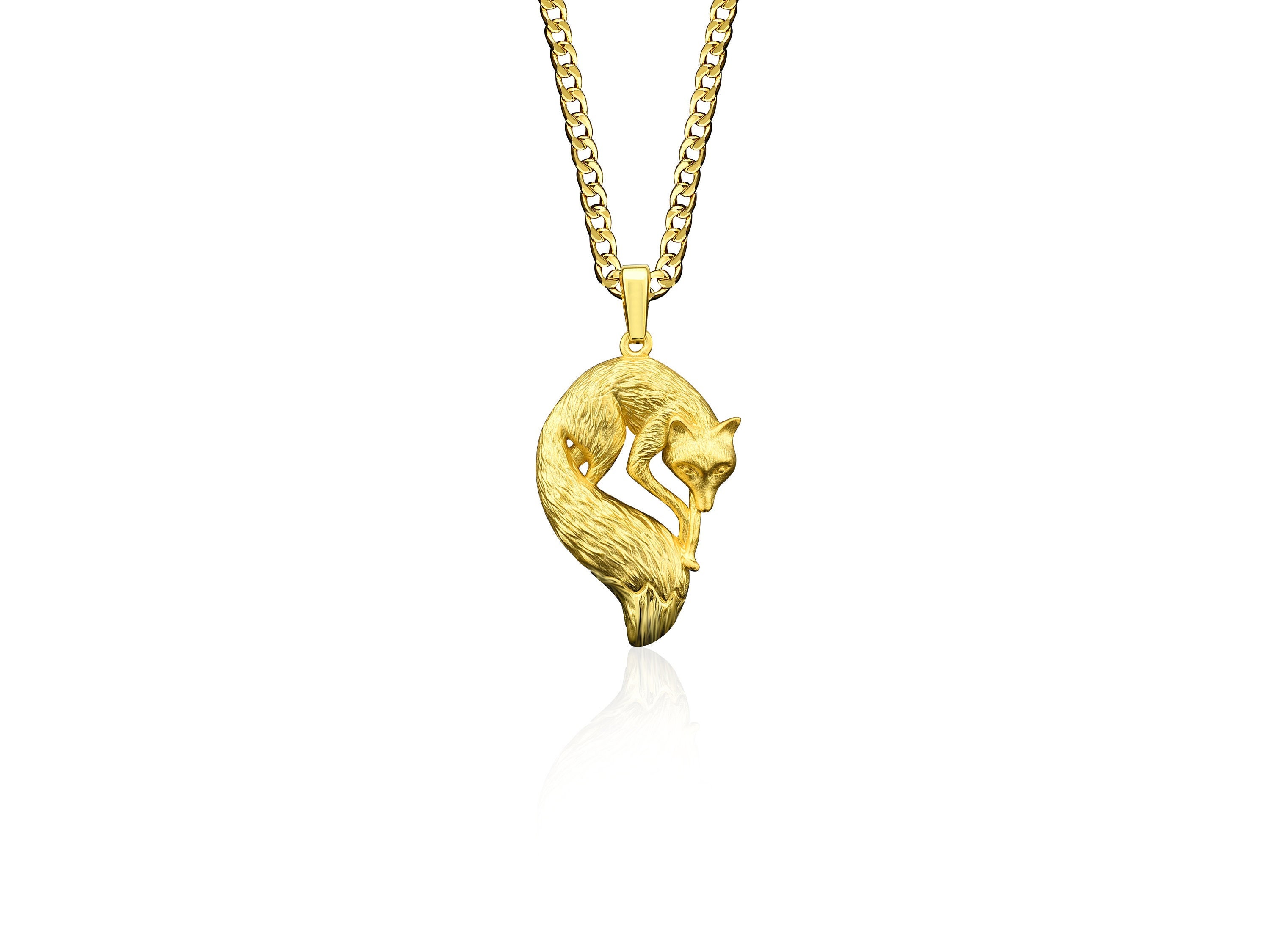 Personalized 18K Gold Unisex Fox Necklace 14k Solid Gold Etsy