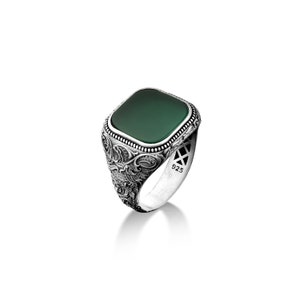 Flat top vintage ring with tigers eye in Victorian style, Antique style tigers eye ring in 925 sterling silver, Tigers eye mens signet ring