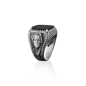American indian signet black onyx gemstone silver ring for men, Native americans jewelry, Sterling silver cushion rings for men, Man jewelry