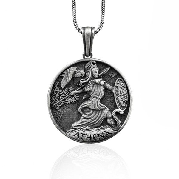 Die Münze der Göttin Athene Sterling Silber Männer Charm Halskette, antike griechische Münzsilber Schmuck, Anhänger Athena, Tetradrachme Halskette