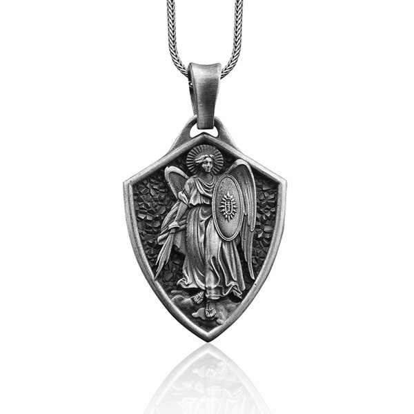 Sint-Michiel de aartsengel ketting voor mannen in zilver, St Michael Cristian zilveren hanger, aartsengel medaillon, christelijke ketting voor mannen