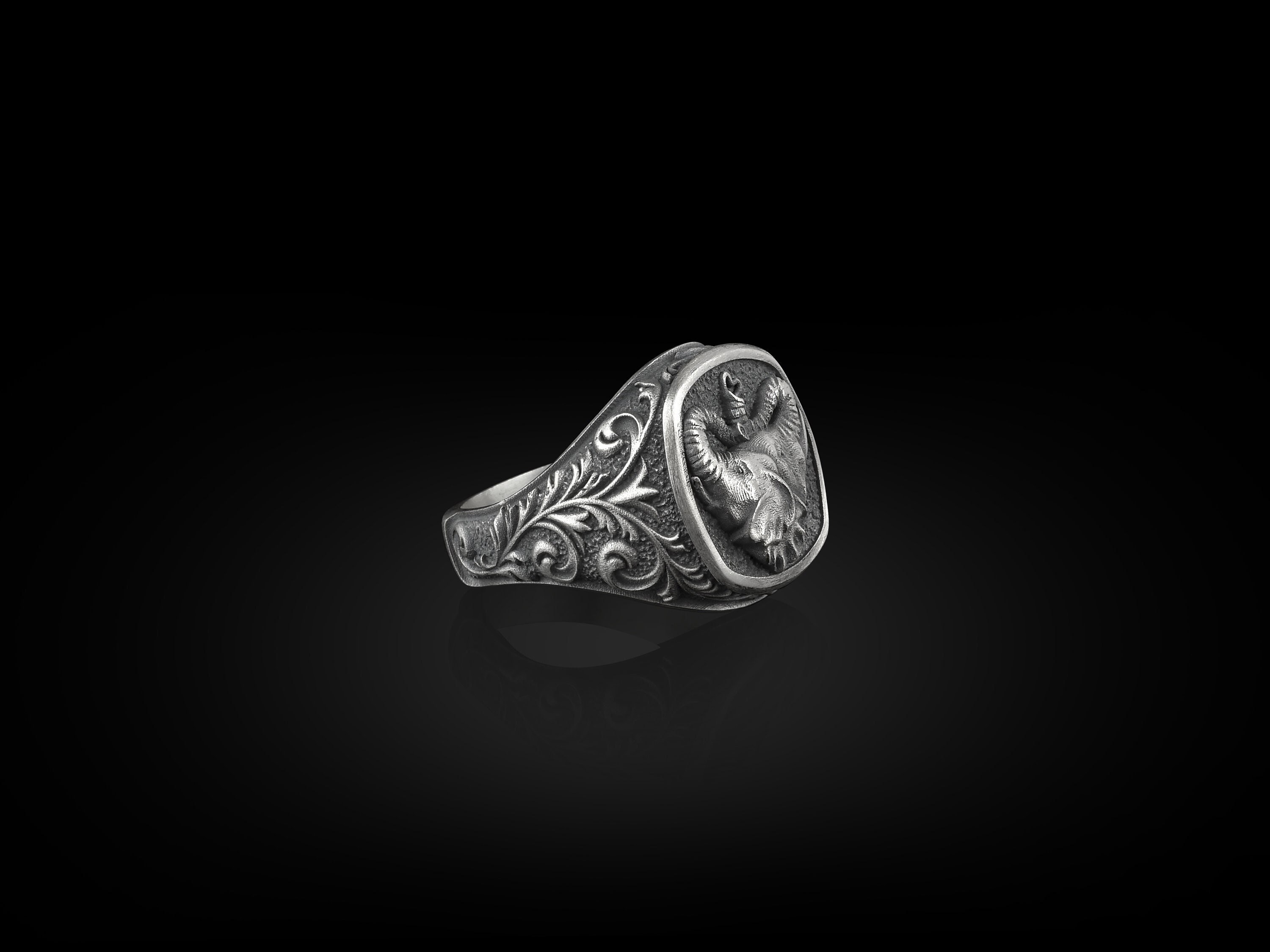 Elephant Duo Square Signet Ring 