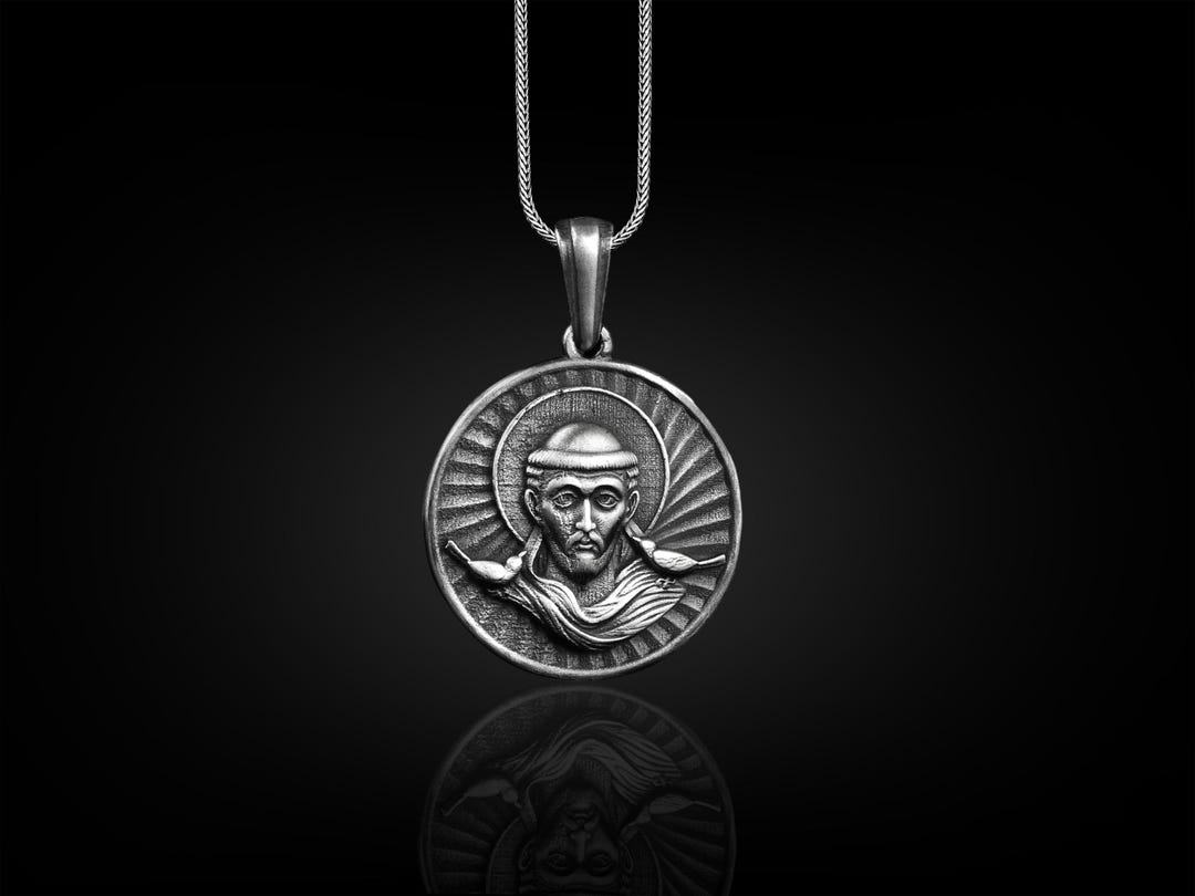 Saint Francis Medal Necklace in Silver, St Francis of Assisi Medal ...