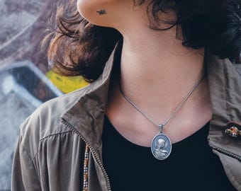Silver Virgin Mary Necklace, Customizable Necklace, Holy Mother, Christian Necklaces for Women, Necklace Silver Christian Men