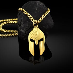 American flag with spratan helmet 14k solid gold mens necklace, 18k gold spartan helmet necklace, 10k gold american flag, Anniversary gift