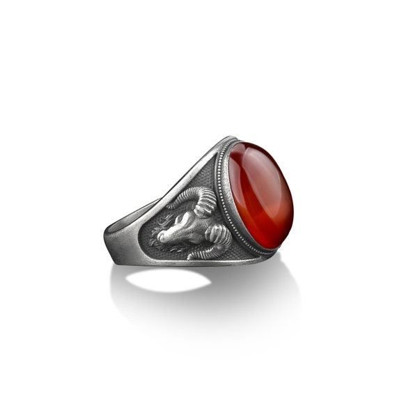 Zodiac Aries Signet Ring for Men in Sterling Silver With