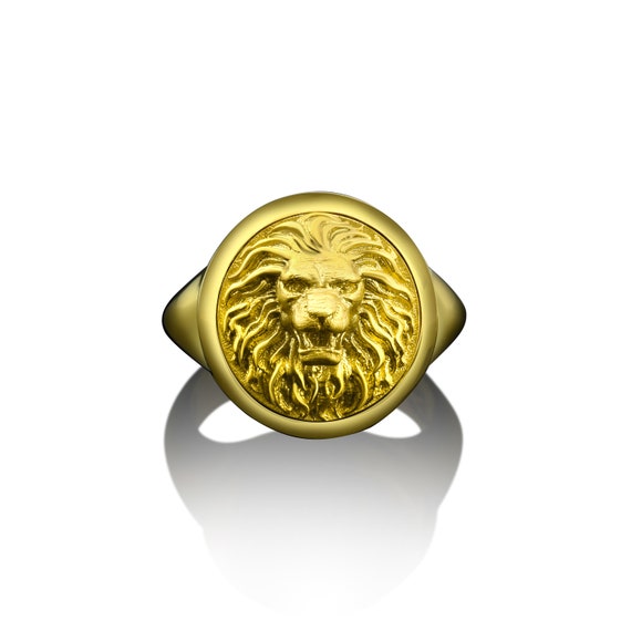 10K Gold Lion Mens Ring Signet Lion Head Men s Gold Ring African