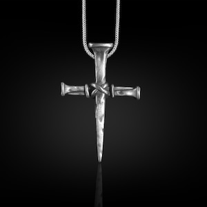 Cross of Nails Necklace for Men in Sterling Silver, 3D Cross Men Pendant, Crucifix Necklace, Religious Gift for Mama, Catholic Men Necklace